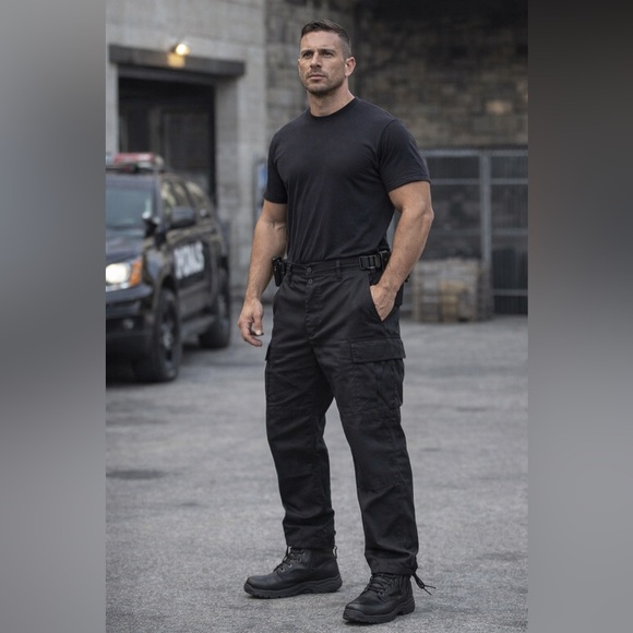 Other - Black Tactical Cargo Pants Adjustable Waist Ripstop Utility Streetwear